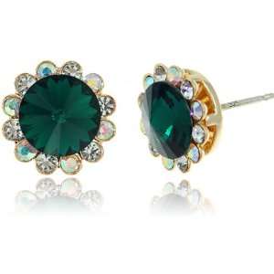   14K GP Emerald SWAROVSKI ELEMENT Titanium Post Stud Earrings Jewelry