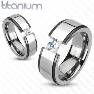 Titanium Black Edged Princess Cut Floating CZ Wedding Band Ring Size 5 