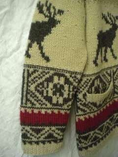 RALPH LAUREN Hand Knit Moose Reindeer Nordic 100% Wool Cardigan 