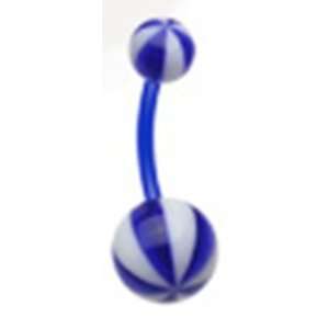 14g Blue and White Uv Beach Ball Striped Bioflex Sexy Belly Button 