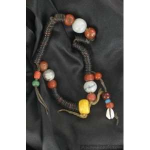  VINTAGE TIBETAN WOOD, CARNELIAN AND AMBER MALA 