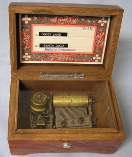 Antique Thorens 2 song 36 note Music box Hear it Play Dixie & Santa 