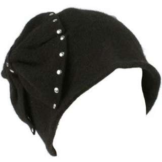 Wool Winter Cloche Bucket Long Side Button Hat Black  