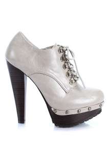 Oxford Leather Platform High Heel Bootie Shoes Grey 9  