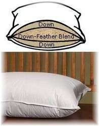 SET OF 2 White Down Feather Layered Bed Pillows  