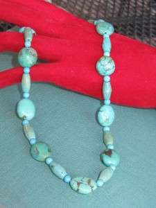 Turquoise Beads Necklace with Sterling Heart clasp Signed F.L.D 
