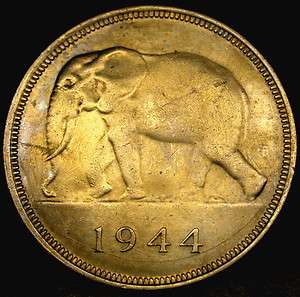 1944 BELGIAN CONGO 50 Francs SCARCE Elephant Coin Extra Desirable KING 