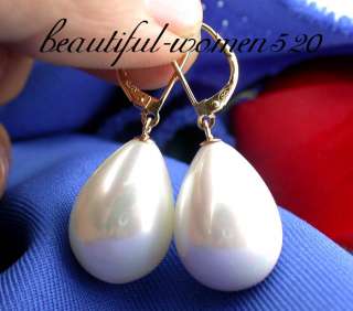 20mm white drip south sea shell pearl dangle earring 14  