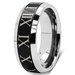   Carbide 8MM Roman Number Dome Mens Fashion Band Ring Jewelry