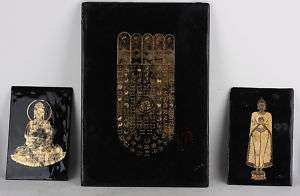 Lacquerware Vintage black & gold artwork Buddha Foot  