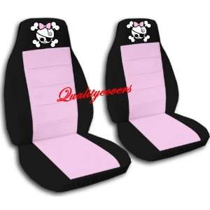  2 Black and sweet pink GIRLY SKULL car seat covers for a 