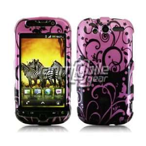 BLACK PURPLE FLORAL VINES DESIGN CASE + LCD SCREEN PROTECTOR for HTC 