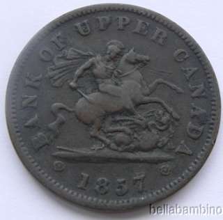 1857 ONE PENNY TOKEN BANK OF UPPER CANADA XXF  