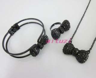   bow Crystal necklace ring bracelet set 3 item best gift M40  