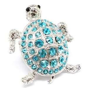   Turtle bling bling Ocean Blue Crystals Cocktail ring 