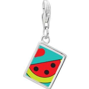   Silver Heart Watermelon Photo Rectangle Frame Charm Pugster Jewelry