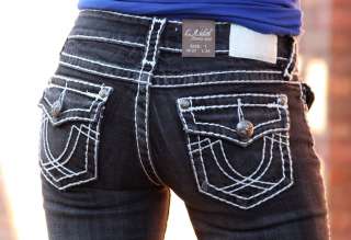 LA Idol Black Classic Denim White Stitch Jeans Bootcut size 1 15 