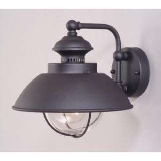   Nautical Med Outdoor Wall Lamp, Textured Black, Clear Seeded Glass