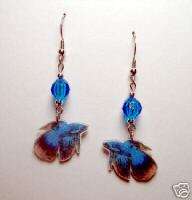 Blue Red Siamese Betta Fish Earrings with Blue Beads  