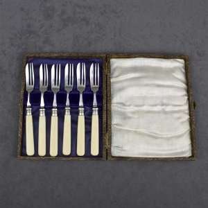  Dessert Fork, Set of 6 by English, Silverplate, Celluloid 