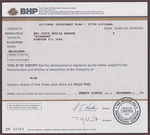 Australia BHP (now BHP Billiton) The Broken Hill Proprietary Company 