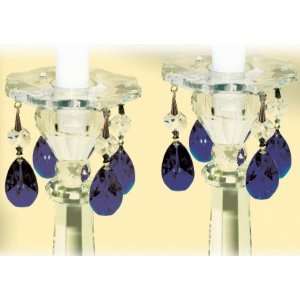    Set of 2 Crystal Bobeches with Blue Crystal Prisms