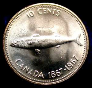1967 Canada SILVER 10 Cent FISH COIN from Mint Roll  