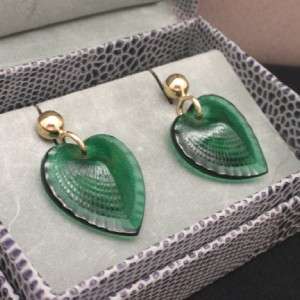 Lalique Green Heart Shell Earrings Original Box Telline  