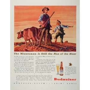  1944 Ad WWII Budweiser Beer Minuteman Anheuser Busch   Original 