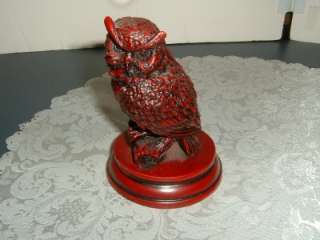 ASIAN RED RESIN OWL FIGURINE  