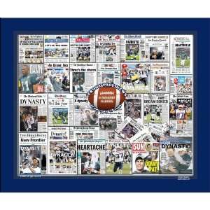   New England Patriots Newspaper Collage MATTED BLUE