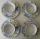 Bow by Herend Hungary Hand Painted Village Pottery 4 Cup & Saucers