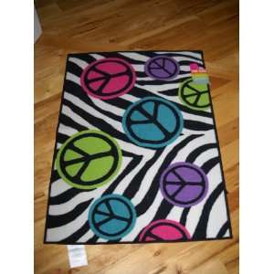   Bedroom Decor Peace Signs with Zebra Stripe Throw Rug Teen Room Home