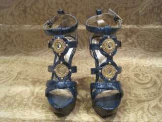 NWB WOMENS QUPID TEAL BLUE EMBOSSED STRAPPY HEELS SIZE 8  