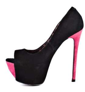   New BETSEY JOHNSON Black Pink BAAMM Suede Platform Pumps Heels Shoes