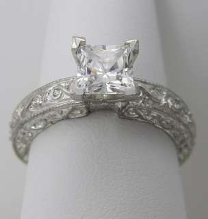 00 CT PRINCESS CUT ANTIQUE STYLE ENGRAVED ENGAGEMENT RING SOLID .925 