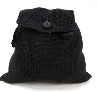 DESIGNER Black Knit Drawstring Backpack Handbag  