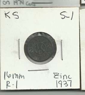 Kansas Sales Tax Token Zinc 1937 2 (mills) KS S 1 c des  