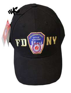   HAT BALL CAP BLACK YELLOW FIRE DEPARTMENT NEW YORK BADGE MENS  