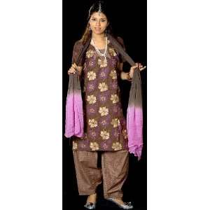  Coffee Brown Salwar Suit Fabric with All Over Floral Ari 