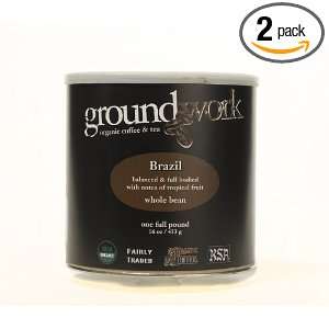 groundwork Brazil, Whole Bean Coffee, 16 Ounce Cans (Pack of 2 
