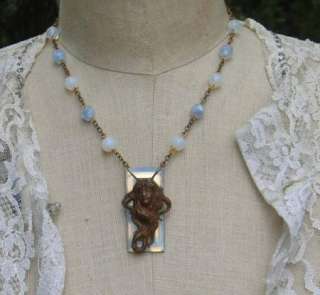 Vintage Art Nouveau Necklace Opaline Glass Beads Starry Night 