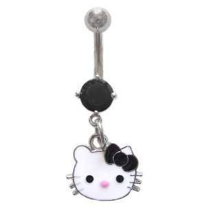  Hello Kitty Head Face w/ Black Bow dangle Belly navel Ring piercing 