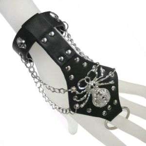 Leather Punk Gothic Emo Spider Chain Bracelet w. Ring  