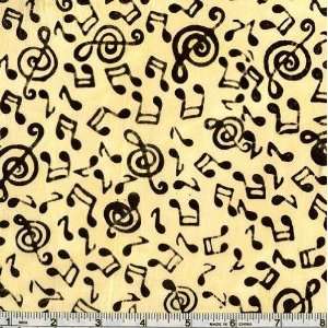   Stenciled Music Notes Tan Fabric By The Yard Arts, Crafts & Sewing