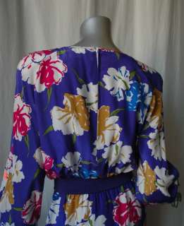 VALENTINO Vibrant *VINTAGE* Floral SILK Colorful Long Sleeve Dress 10 
