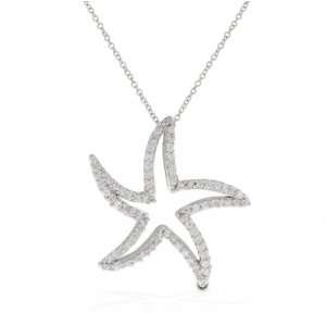   Sterling Silver Pave Encrusted Stylin Open Starfish Pendant Jewelry