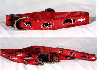 Border Collie Collar/Leash Set Red by Dog Ink  