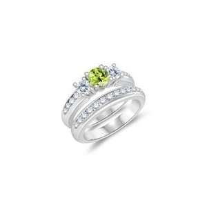 87 Cts Diamond & 0.43 Cts Peridot Engagement Wedding Ring Set in 14K 