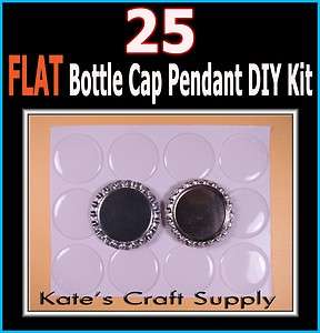 25 NEW NO LINER FLAT SILVER BOTTLECAP & 25 CRYSTAL CLEAR 3D EPOXY 
